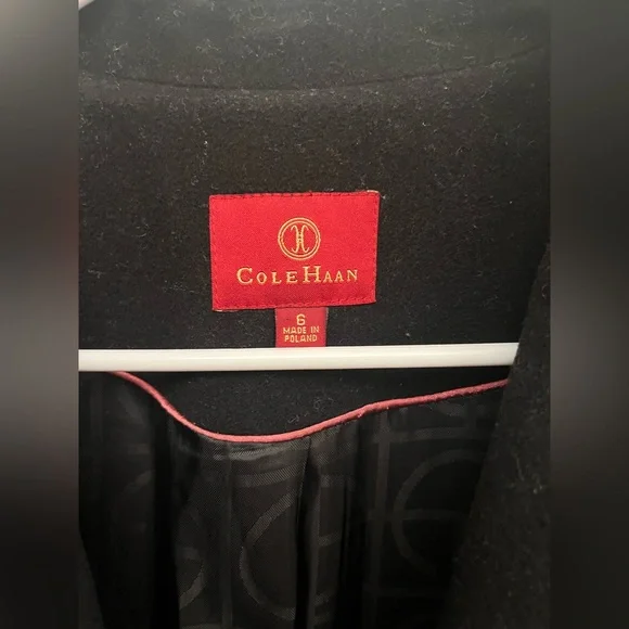 Cole Haan Elegant Black Women's Cashmere/Wool Blend Wide Lapels Coat Sz 6